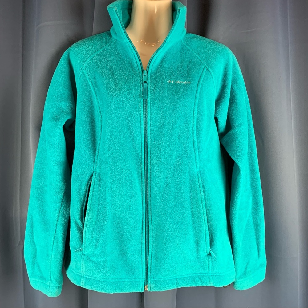 Columbia Fleece Jacket Full Zip Women’s Jacket Teal 2 Pockets Size Medium M
